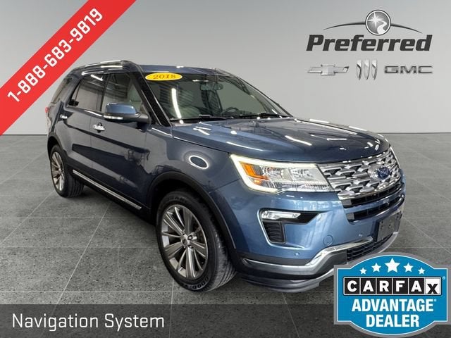 2018 Ford Explorer Limited in Blue — front three-quarter view