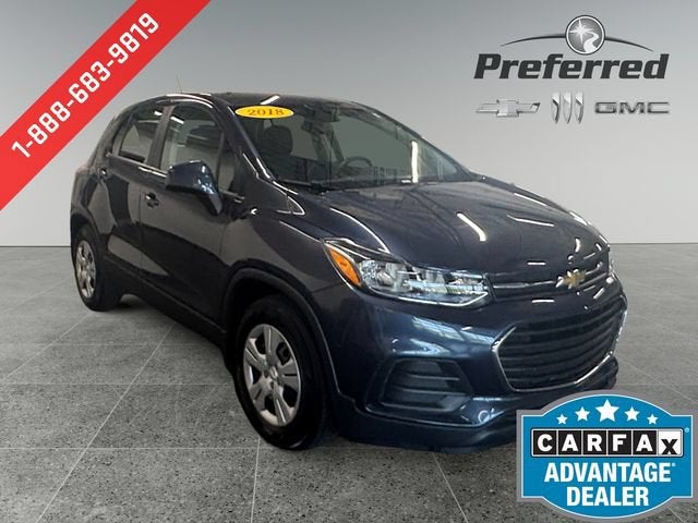 2018 Chevrolet Trax LS in Storm Blue Metallic — front three-quarter view