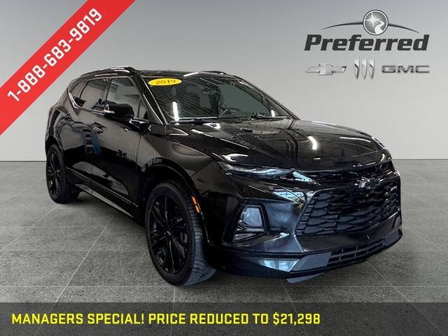 2019 Chevrolet Blazer RS in Black — front three-quarter view