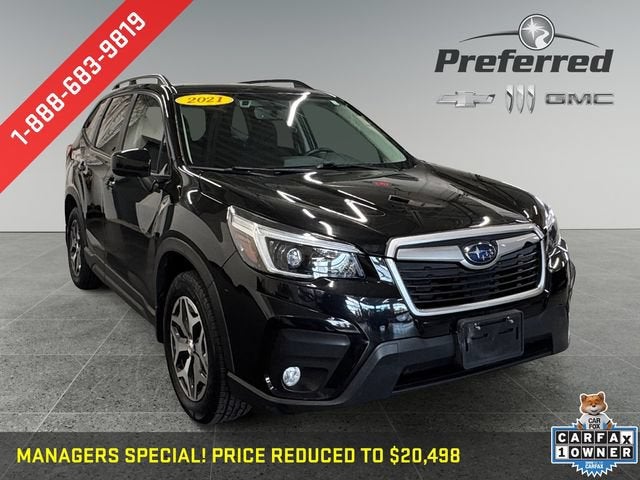 2021 Subaru Forester Premium in Black — front three-quarter view